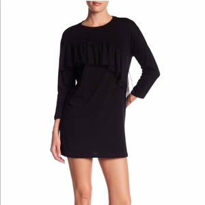 EVERLY LONG SLEEVE MESH RUFFLE MINI‎ DRESS, BLACK SIZE M (NWT)